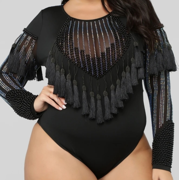 Blinged Black Body Suit - Picture 1 of 3